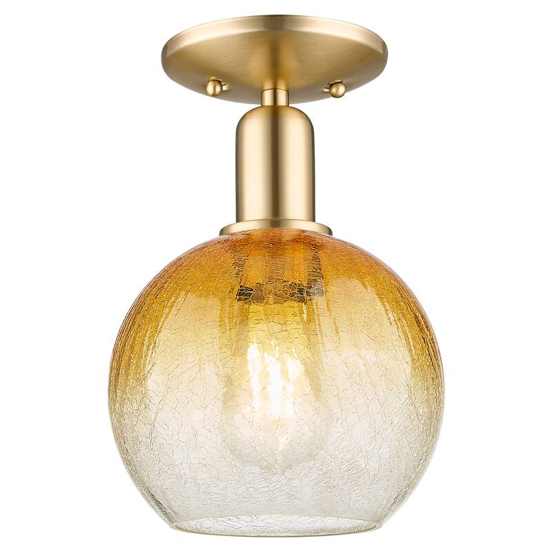 Innovations Lighting Downtown Urban - Brookhaven Globe - 1 Light 8" Semi-Flush Mount Light - Champagne Bronze/Amber Shade