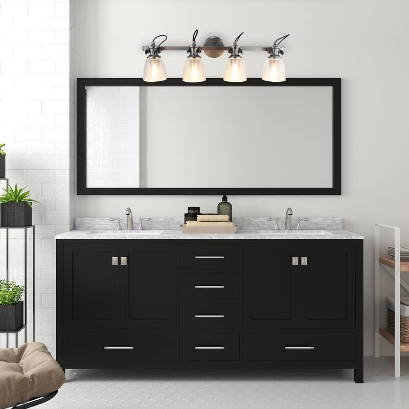 4 Light vanity Lamp with Clear Horizontal Ribbed Glass - Brushed Nickel