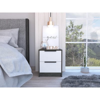 Modern Nightstand 19" H,End Table with Two Drawers,Superior Top,for Bedroom,Closet,Entryway,College Dorm