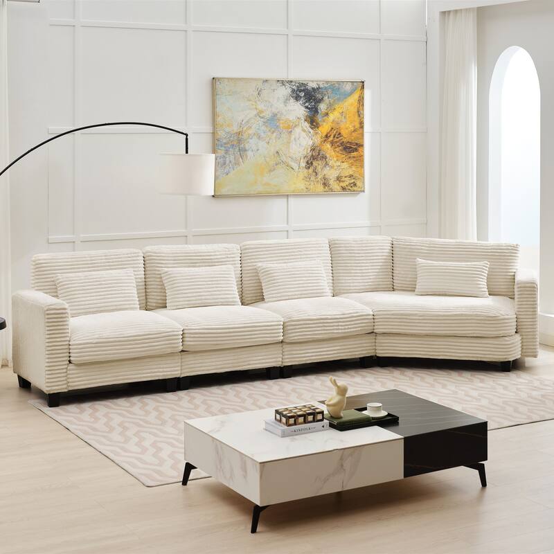 Multi-seat(3/4/5 seats) Corduroy Sectional Sofa, Modular Couch for Living Room & Business