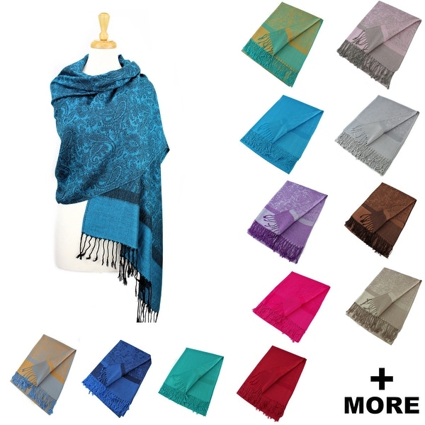 Paisley Jacquard Pashmina Shawl Wrap Scarf Stole - 28" width x 78" length with Fringes. Opens flyout.