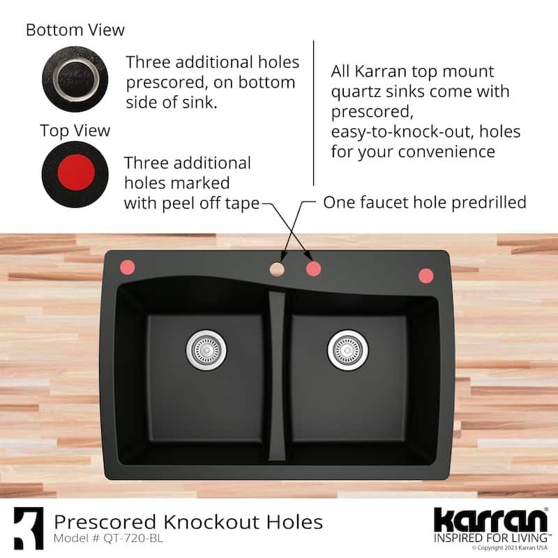 Karran Drop-In Quartz 50/50 Double Bowl Kitchen Sink