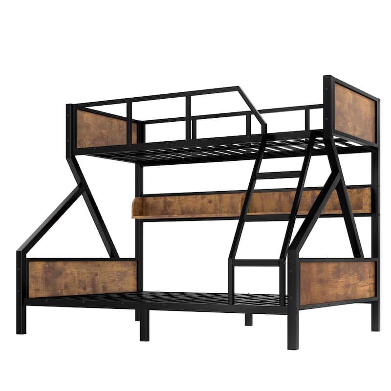Twin XL over Queen Bunk Bed with Storage Shelves, Lights and Noise-Free Design