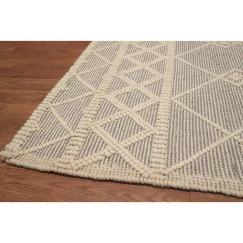 Hand Knotted Oriental 100% Wool Carpet Modern Geometric Greys & Charcoal Modern Gotti Design Area Rug - 7' 3'' X 5' 0''
