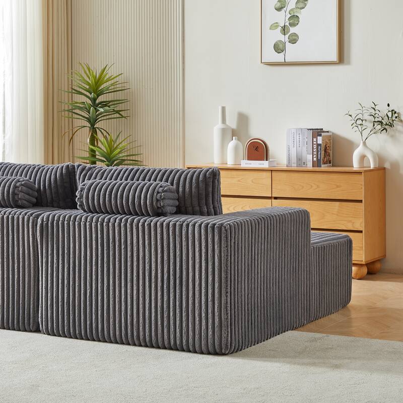 Oversized Modular Sectional Lounge Chaise, Corduroy Upholstered Boneless Sleeper Sofa, Reclining Loveseat Chair with 4 Pillows