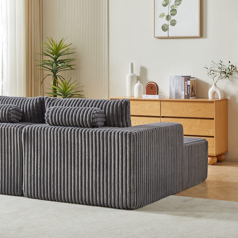 Roomfitters 87" Modern Corduroy Lounge Chaise, Cloud Plush Loveseat Sofa, No Assembly Reclining Sleeper Sofa