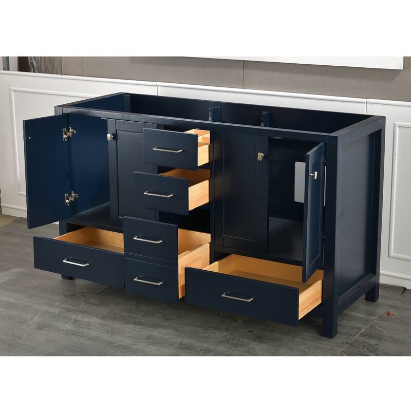 Prismora 60 in. Midnight Blue Vanity with Countertop & Splash, Double Sinks
