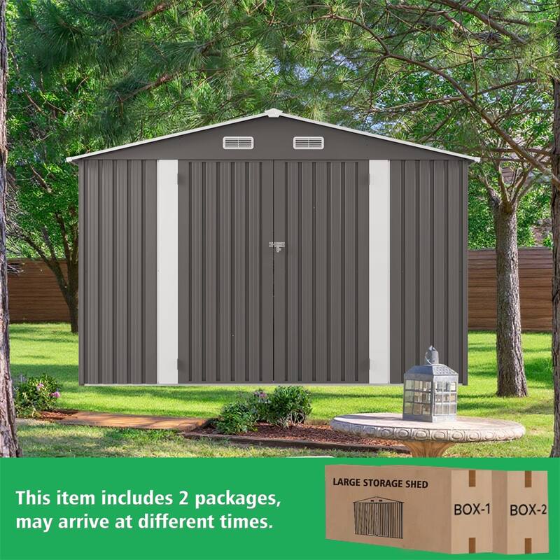 10x12FT Outdoor Storage Shed Large Metal Garden Shed with Double Door