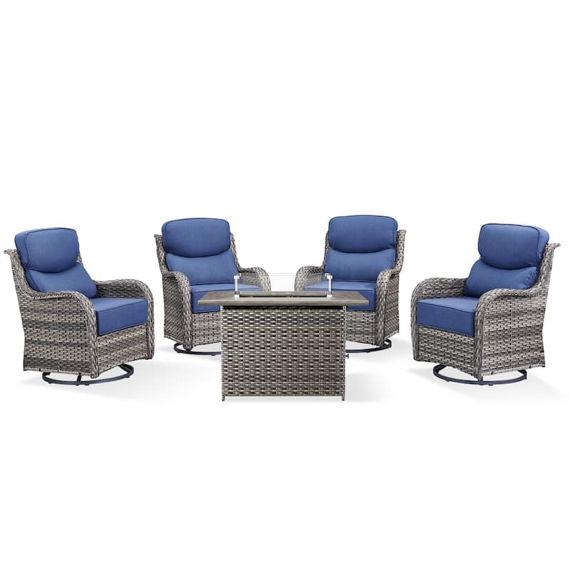 Pocassy 5 Pieces Outdoor 6 Inch Swivel Chair with Fire Pit Table