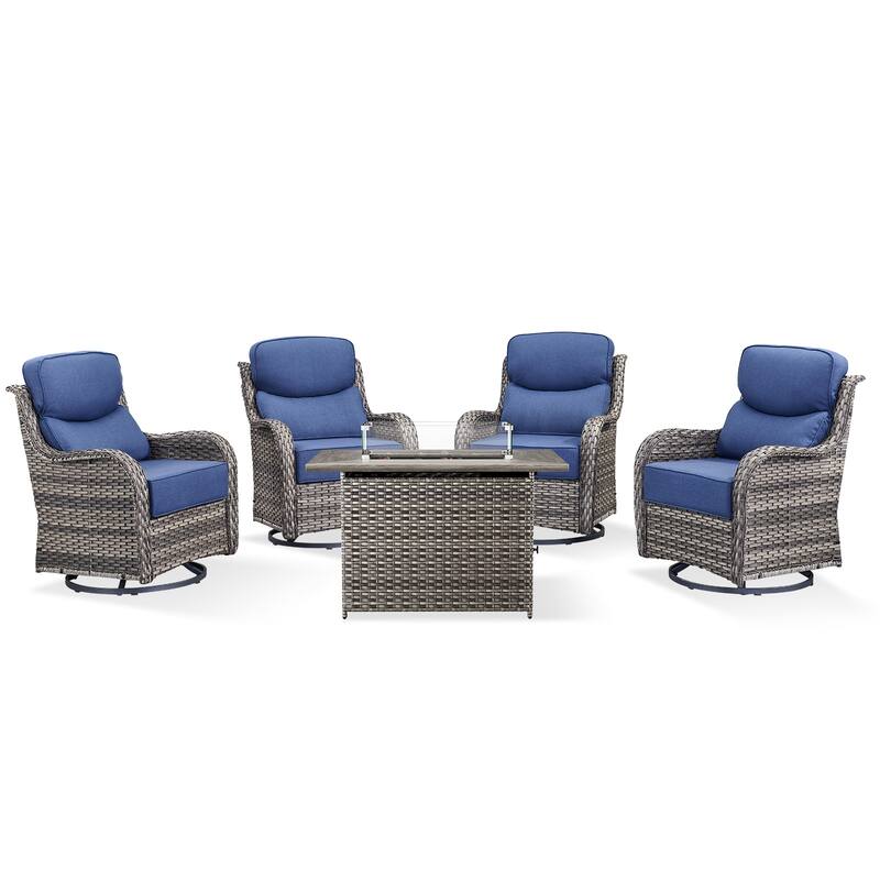 Pocassy Outdoor 6 Inch Sofa Swivel Chairs with Fire Pit Table Set