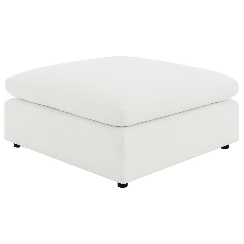 Allias Ottoman, White Boucle Fabric, Plush Foam Cushions, 44 Inch