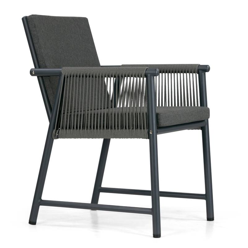 Set of 2 Bianca Grey Outdoor Dining Chair with Hand-Woven Rattan Arms