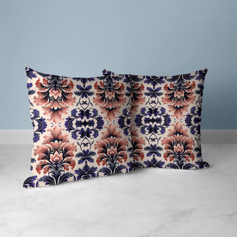 Damask Rapture Faux Suede Reversible Throw Pillow Grey and Blue