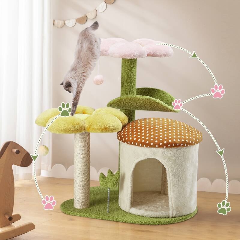 EROMMY Cat Tree – Multi-Level Cat Tower with Sisal Scratching Posts & Swing Ball, Modern Cat Furniture for Indoor Cats