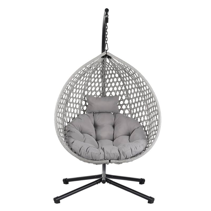 Versatile Egg Chair for Indoor and Outdoor Use, PE Rattan Patio Swing Hanging Chair with Stand and Cushion