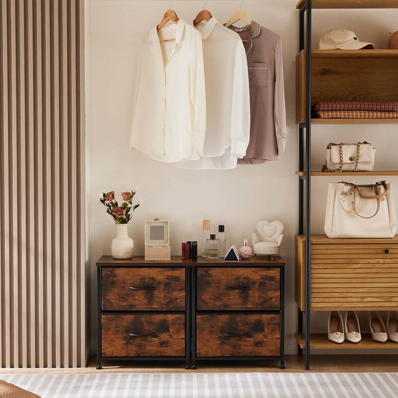 2-Drawer Dresser Chest, Small Fabric Nightstand with Wooden Top and Adjustable Feet,18x20 inch