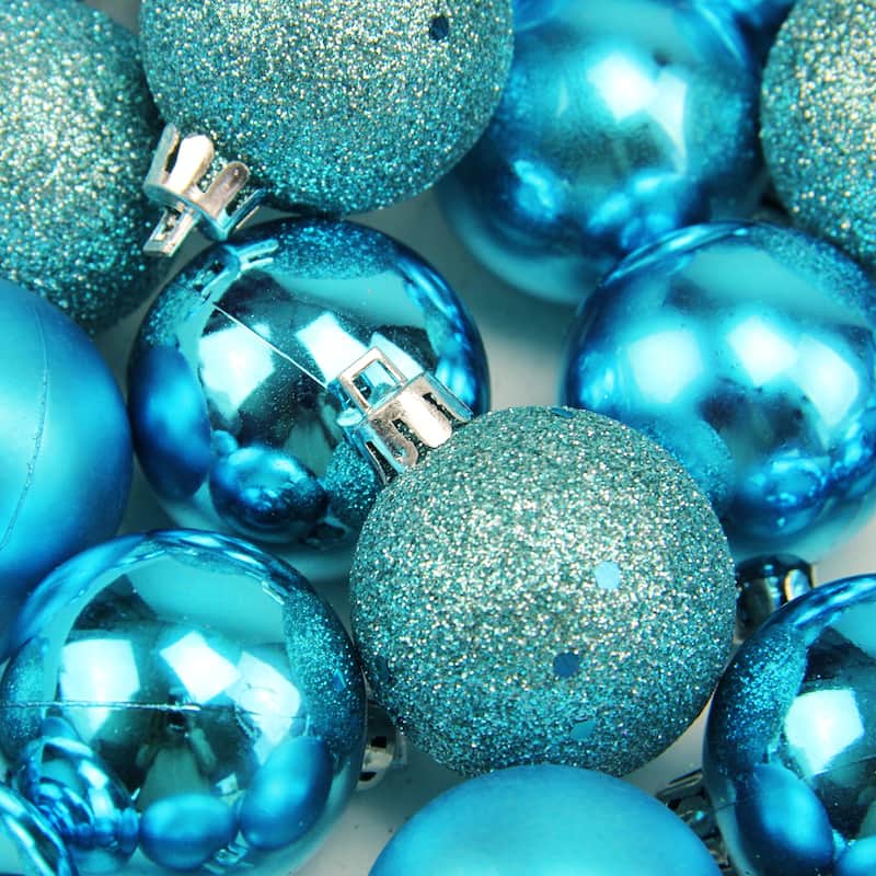 96ct Blue Shatterproof 4-Finish Christmas Ball Ornaments 1.5"