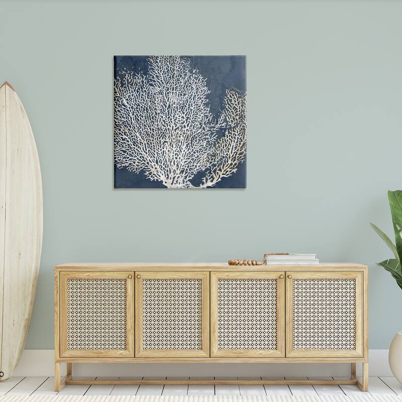Stupell Sea Coral Ocean Life Silhouette Blue White Design Canvas Wall Art