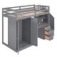 preview thumbnail 13 of 28, Wooden Twin Size Loft Kids Bed with Wardrobe, Desk, Storage Drawers, Staircase & Cabinet, Space-Saving Modern Design, Grey
