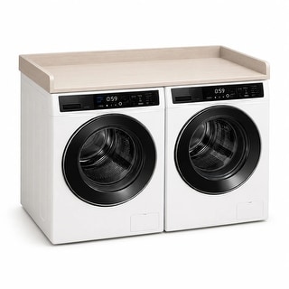 58” Washer and Dryer Countertop with Raised Edges, Topper Organizer Shelf, Over Washer and Dryer Storage Counter, Brown
