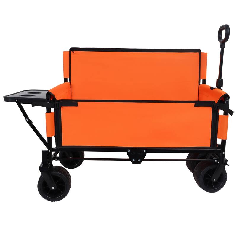 3-in-1 Convertible Folding Wagon Cart with Bench Seat & Rear-Mounted Folding Tabletop