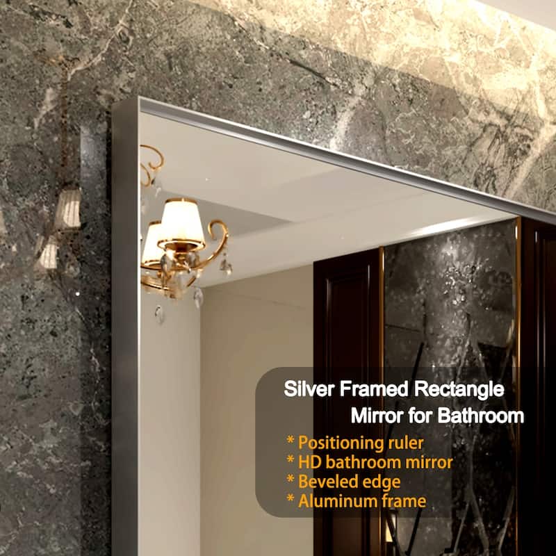 Modern 40x30 Inch Rectangle Bathroom Mirror with Brushed Metal Frame, Decorative Beveled Edge for Wall Mounting