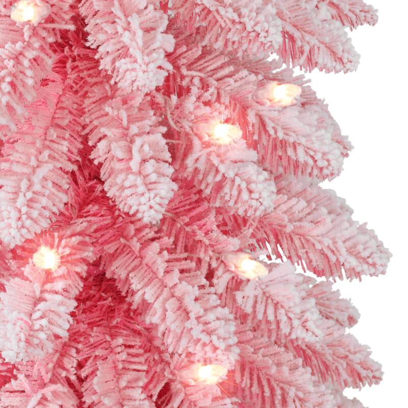 Puleo International 7 ft. Pre-Lit Flocked Pink Artificial Alpine Pencil Tree