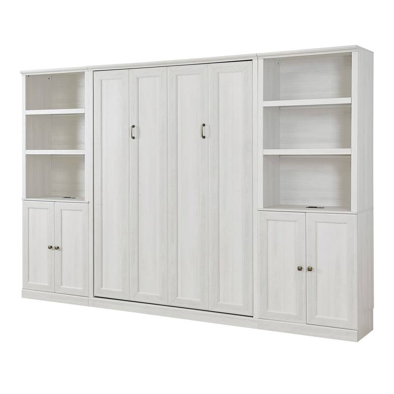 Half Self-Close and Open Murphy Bed with 2 Side Cabinet Storage Shelf