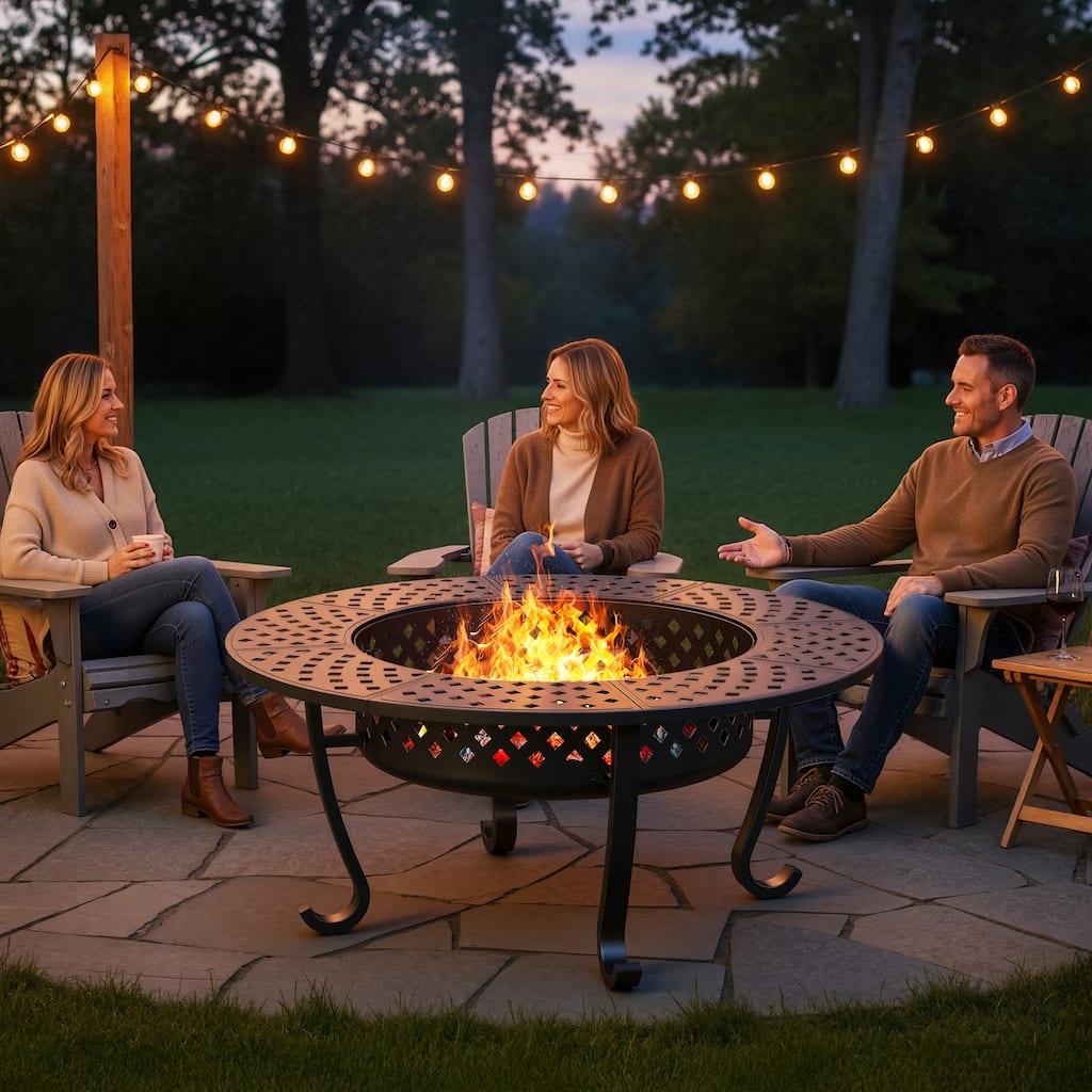 3-in-1 Outdoor Fire Pit Table - BBQs, Bonfire & 43" Metal Table - N/A
