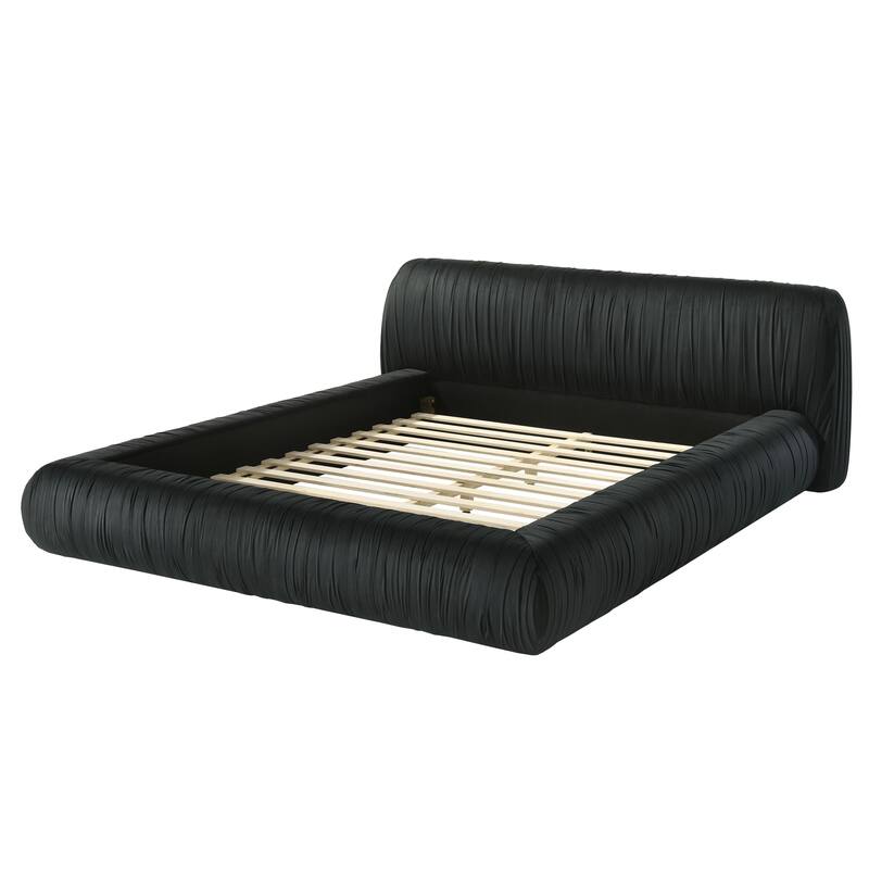 Furniture of America Henrietta Modern Velvet Upholstered Low Profile Queen Platform Bed