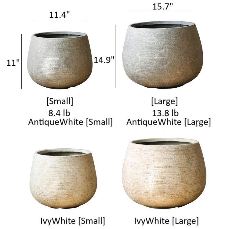 RusticReach Rustic Globe Cement Planter - Ivory White - [A]-Small