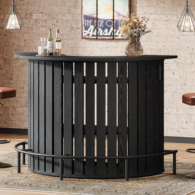 39.4” H Brown MDF Arc Shaped Bar Table, 4-Tier Home Bar Unit with Footrest