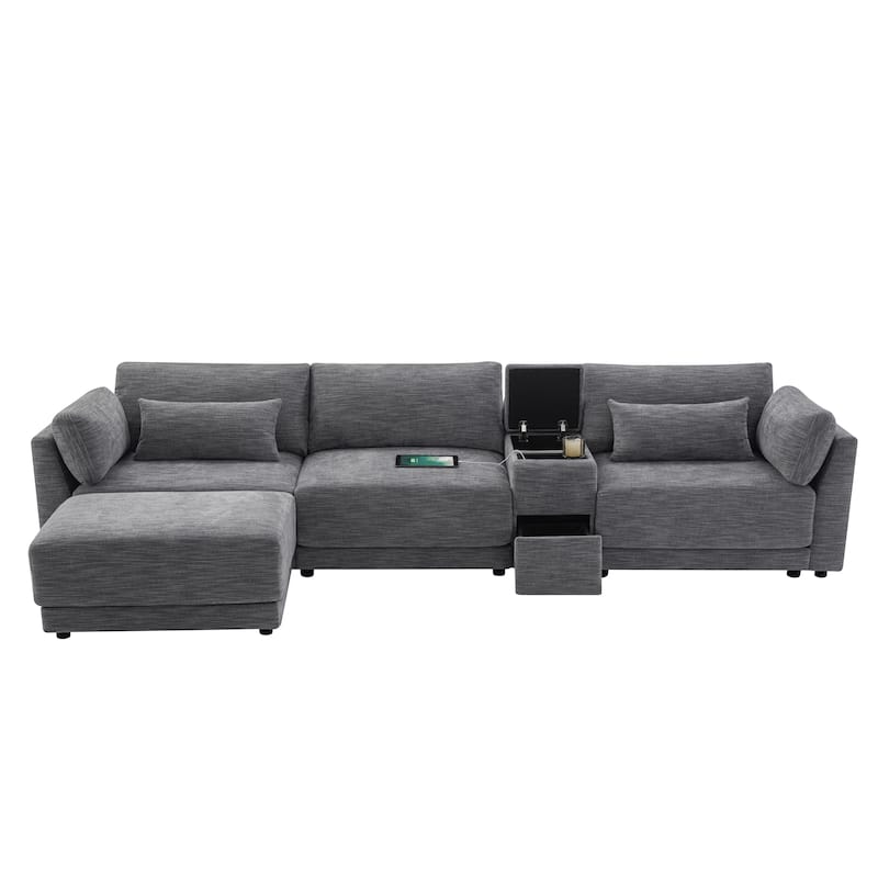 Modern L-Shaped Modular Sectional Sofa with Storage Console and USB Charging by Harper & Bright Designs