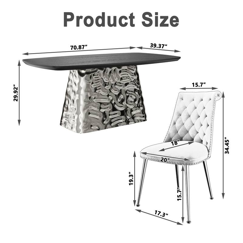 7-Piece Clihome Modern Stainless Steel Table Velvet Chair Dining Set