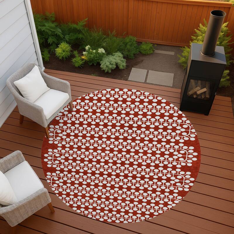 Machine Washable Indoor/ Outdoor Modern Ailey Chantille Rug - Red - 8' x 8'