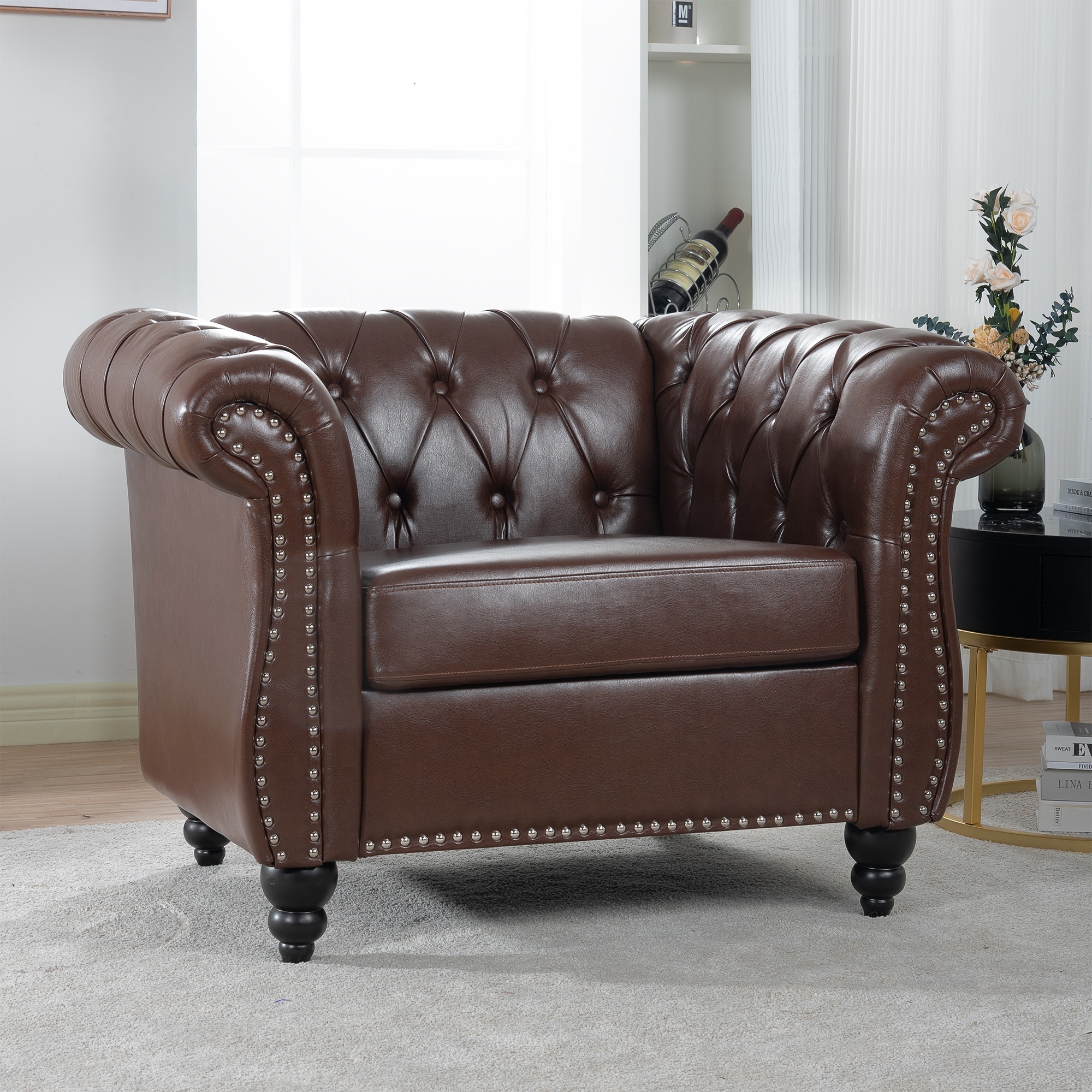 Dark Brown Sofa Chair Side Chair Vanity Chair with Nailhead Trim, Reading Chair Office Chair Club Chair Reception Chair