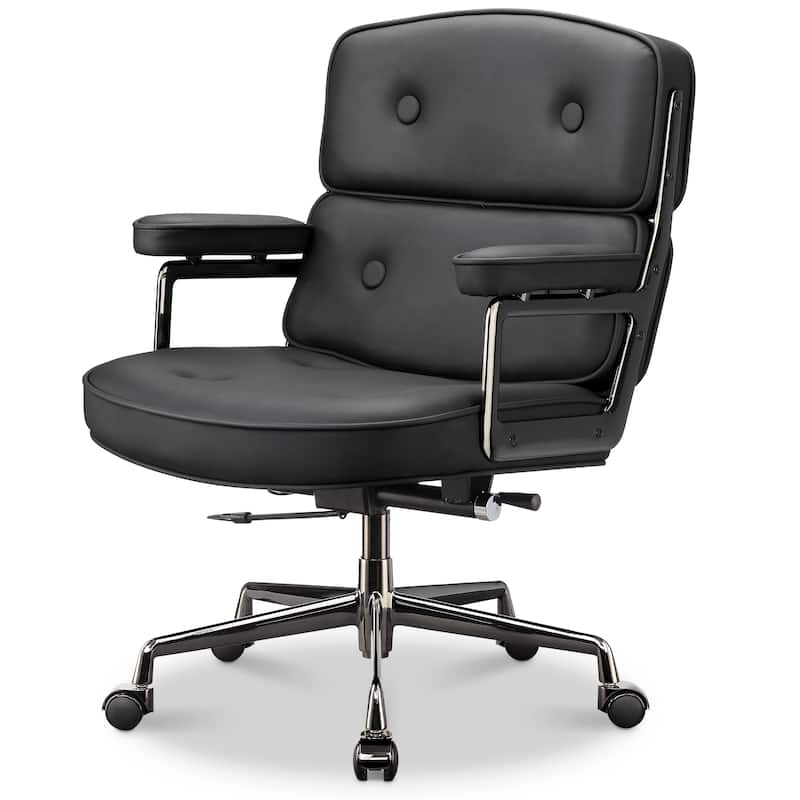 Lobby Chair with Lumbar Support Ergonomic Mid-Back Executive Chair - Black chrome&Black