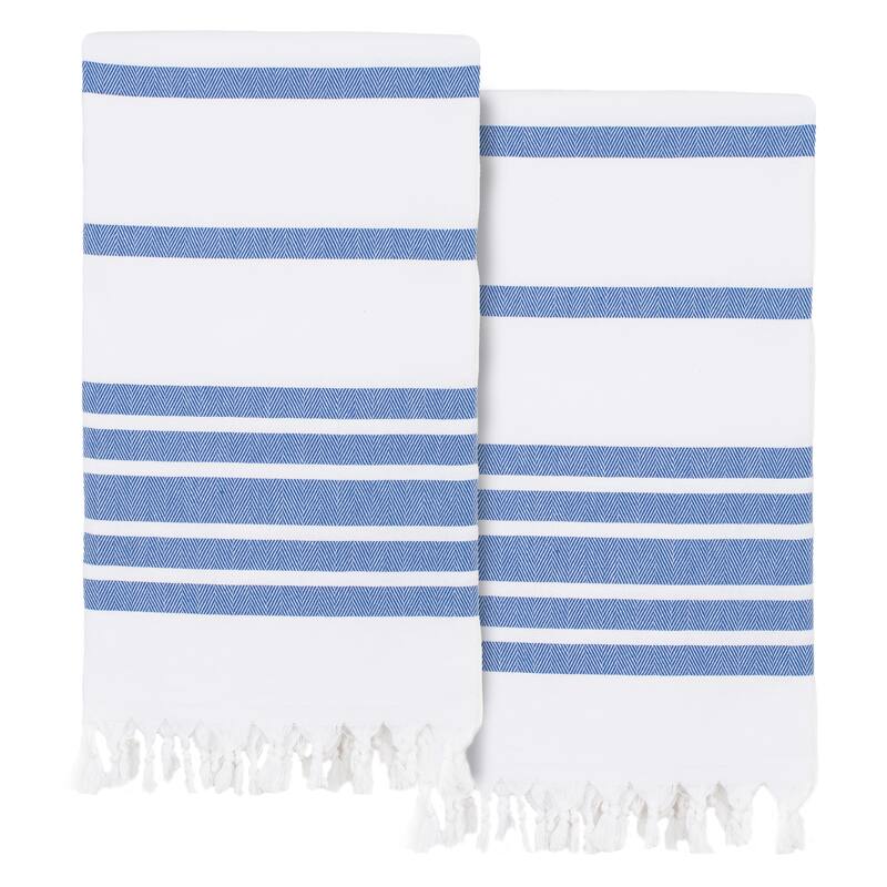 Authentic Hotel and Spa Turkish Cotton Herringbone Pestemal Beach Towel (Set of 2) - Royal Blue
