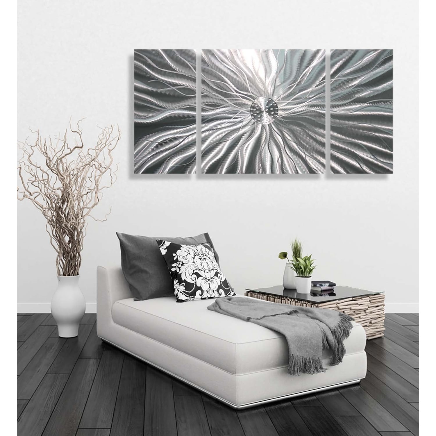 Statements2000 Modern 3D Metal Wall Clock Art Abstract Silver Decor Jon Allen 