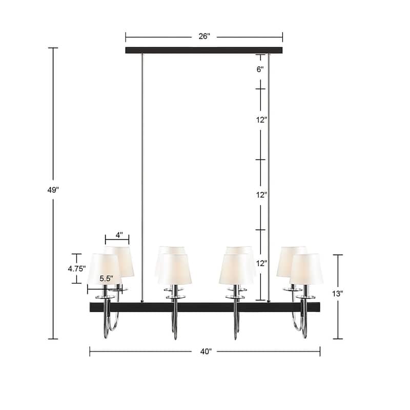 Hampton Hill Fairmount 8-Light Traditional Chandelier with Drum Shades - Black/Silver