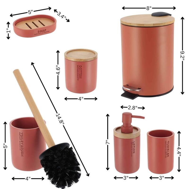 Bathroom Accessories with Natural Accents, Modern 6-piece Set
