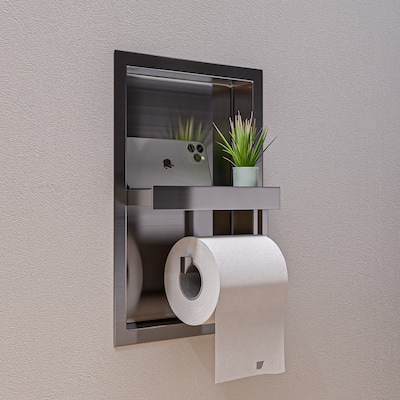 ALFI brand ABTPN88-BSS Brushed Stainless Steel Recessed Toilet Paper Holder Niche - Grey
