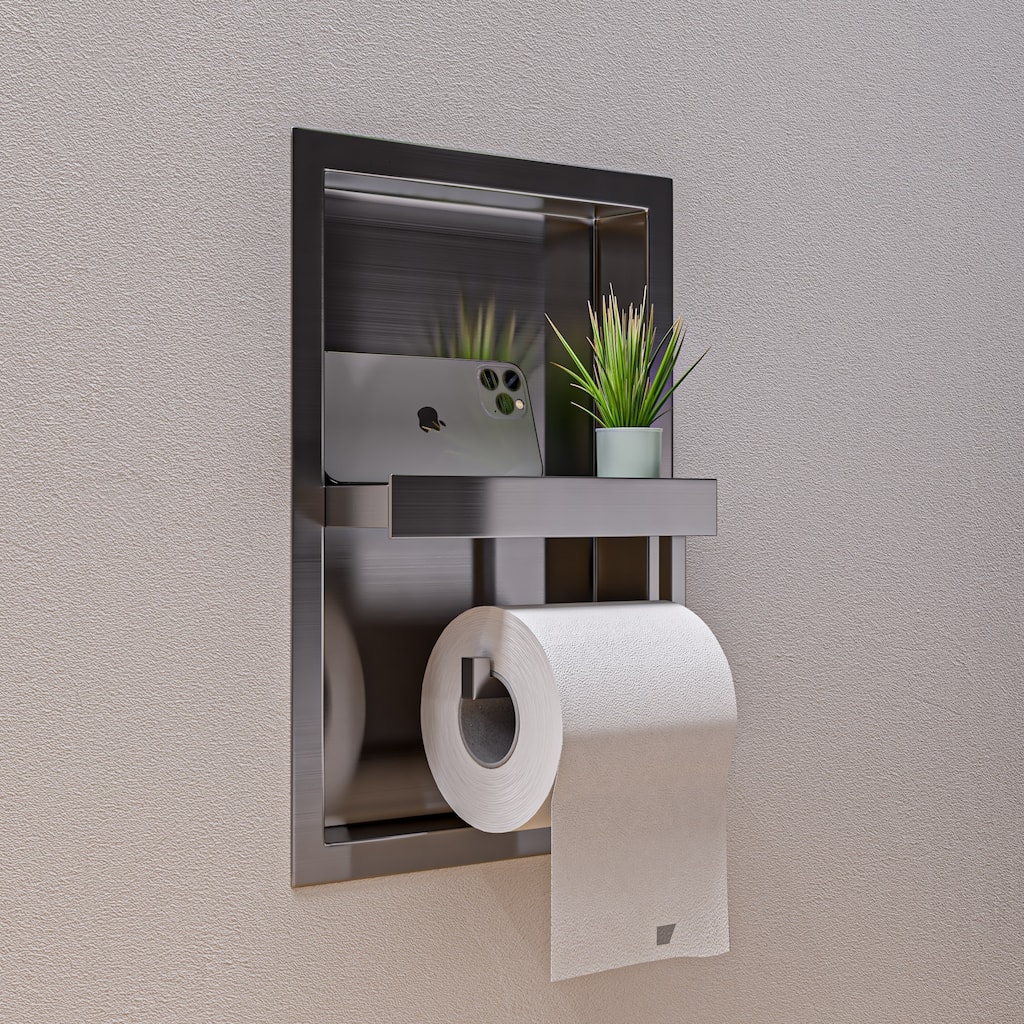 ALFI brand ABTPN88-BSS Brushed Stainless Steel Recessed Toilet Paper Holder Niche - Grey
