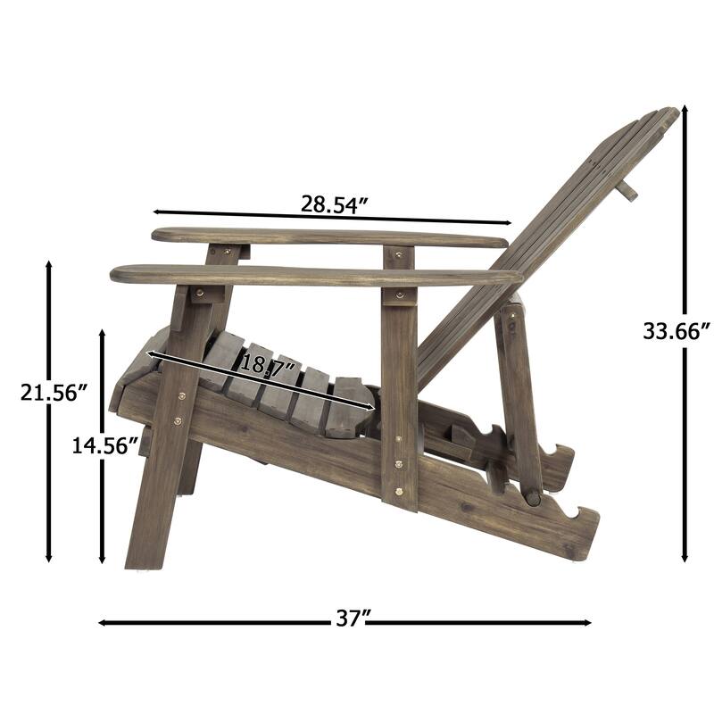 Roomfitters Foldable Adirondack Chair with Pull-Out Ottoman, Solid Wood Outdoor Recliner