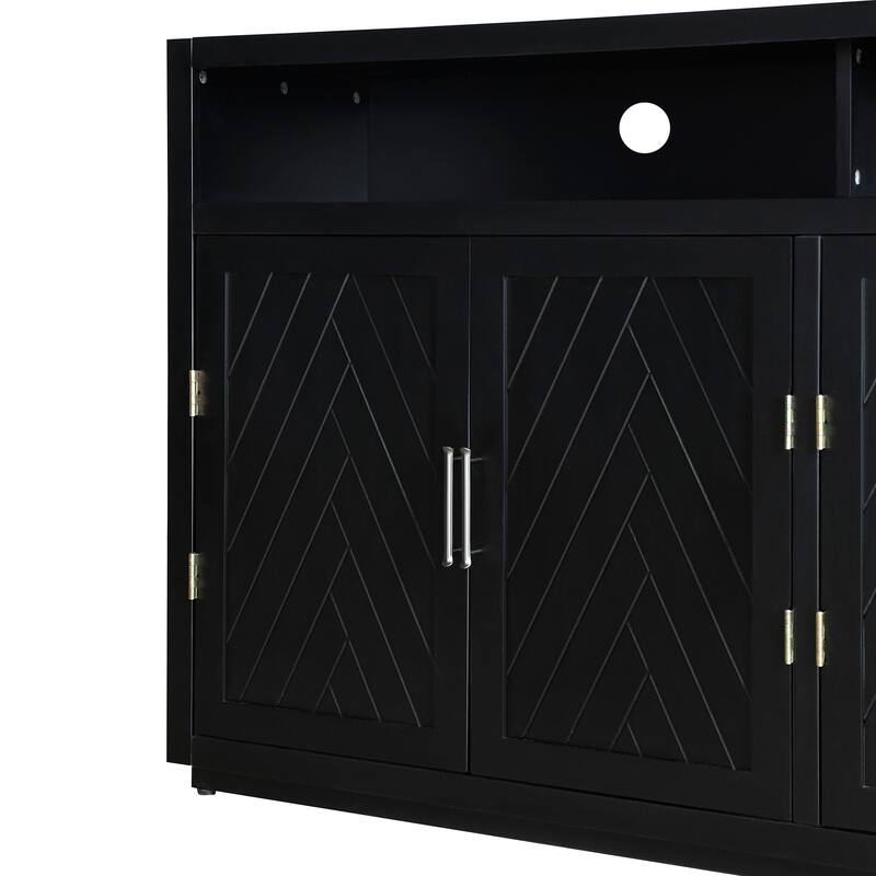 4-door Classic Sideboard with Open Storage and Adjustable Shelves