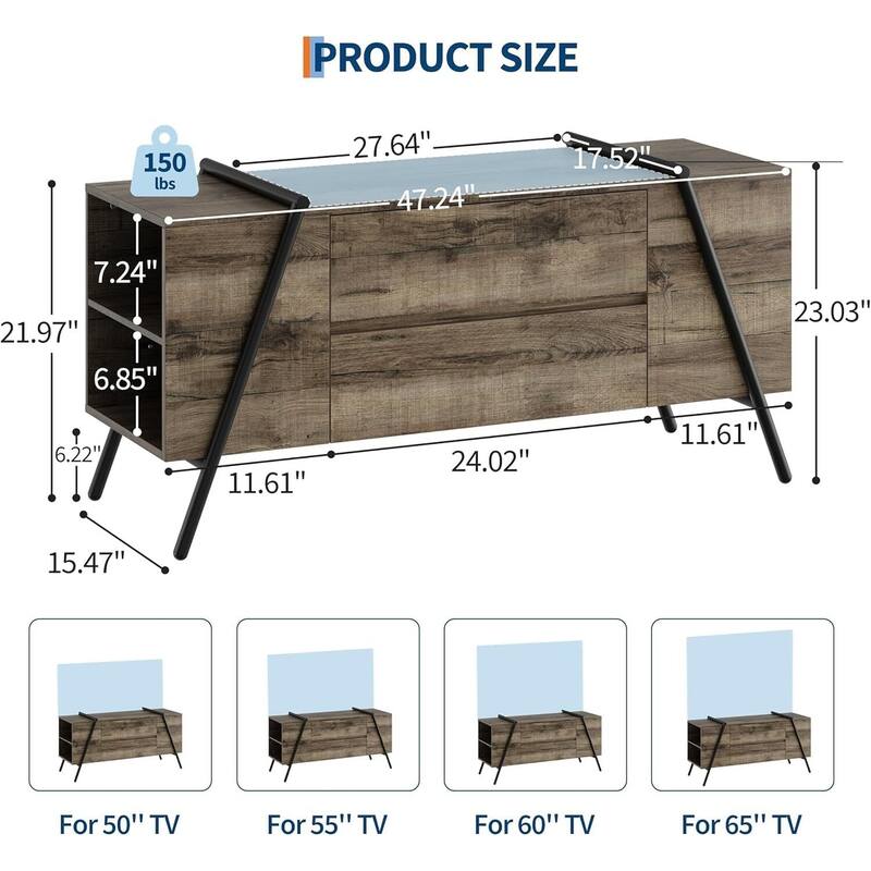 TV Stand, with 2 Drawers and U-Shaped Metal Base