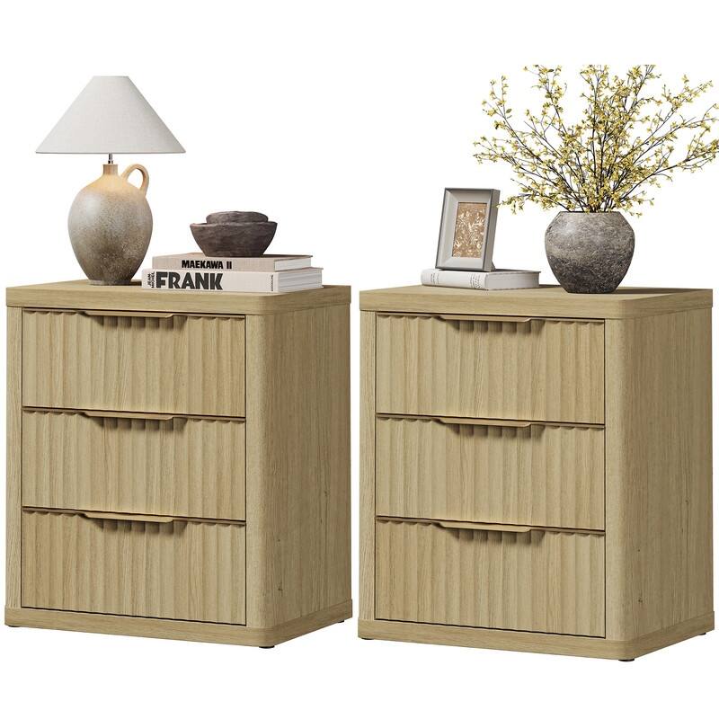 Versatile Retro Nightstand 3 Drawers Wavy Design