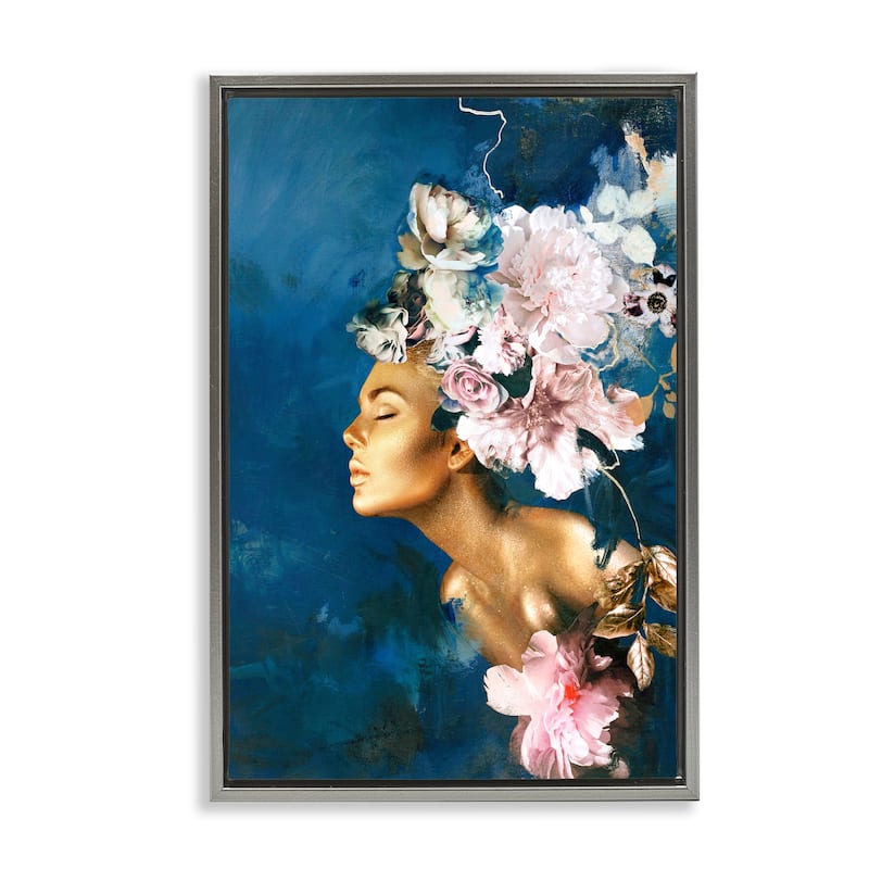 Stupell Sophisticated Floral Woman Framed Floater Canvas Wall Art Design By Design Fabrikken - 17 x 25 - Grey