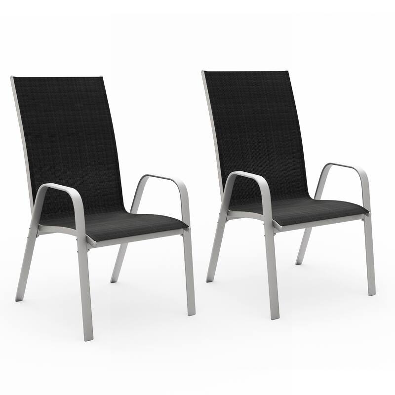 2-Pieces Stackable Black Steel Frame Stationary Dining Chair Dining Chairs Set - Black