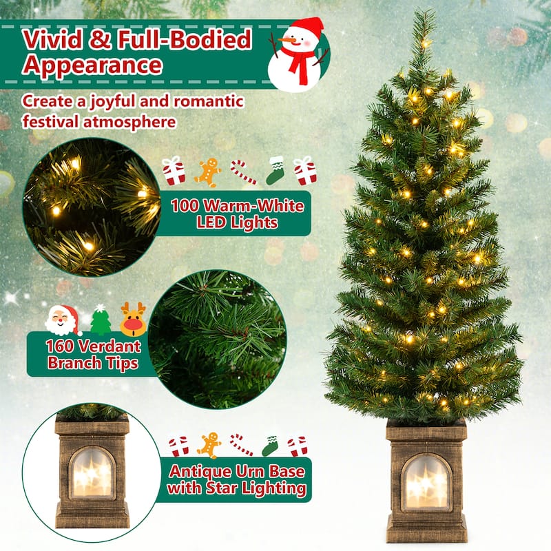 Gymax 2 PCS 4 FT Pre-Lit Potted Christmas Tree Artificial Entrance